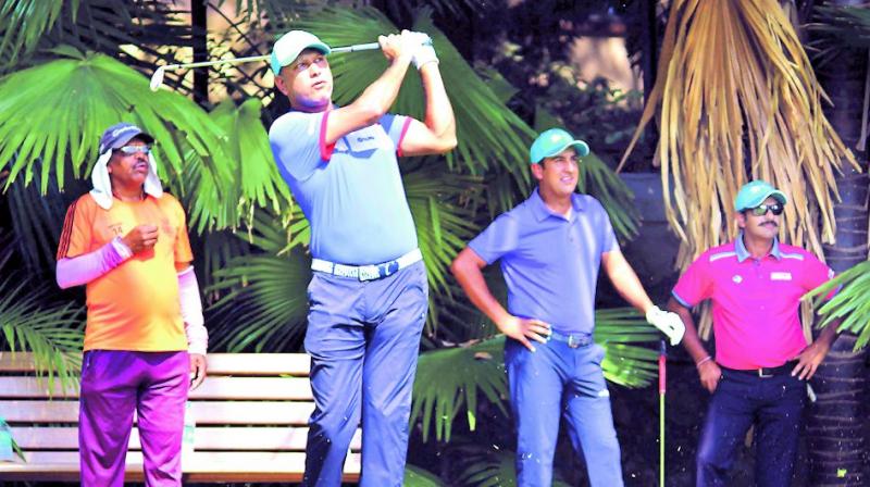 Jeev Milkha Singh and Shiv Kapur at the Habitat for India Golf Charity Tournament in Mumbai on Sunday.