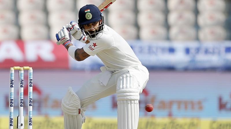 Indias captain Virat Kohli bats during the second day of the cricket test match against Bangladesh in Hyderabad, India, Friday. (Photo: AP)