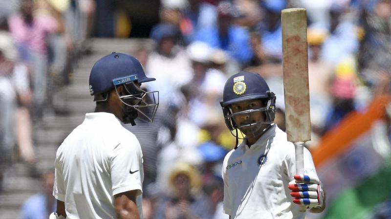Agarwal became only the seventh Indian opener to score a half-century on Test debut and also registered the highest score for a debutant Indian batsman on Australian soil. (Photo: AP)