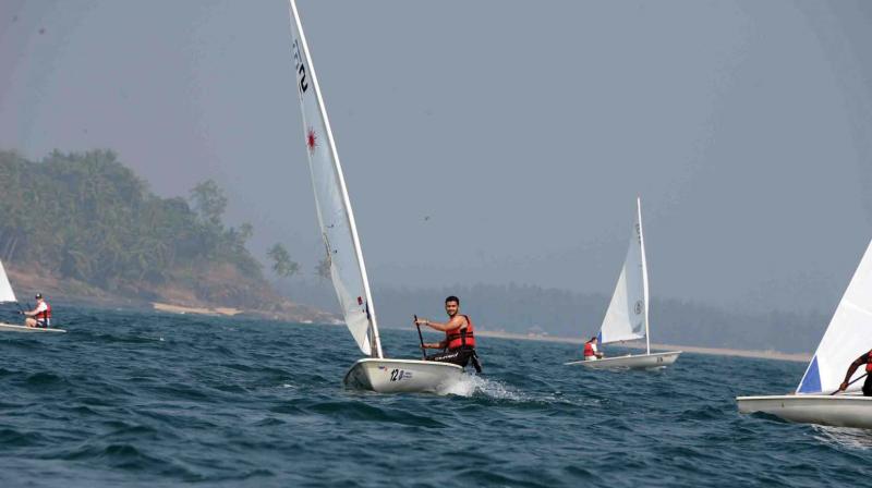 Practice races in progress at at Ettikulam Bay during Admirals Cup Sailing Regatta-2016 on Tuesday.