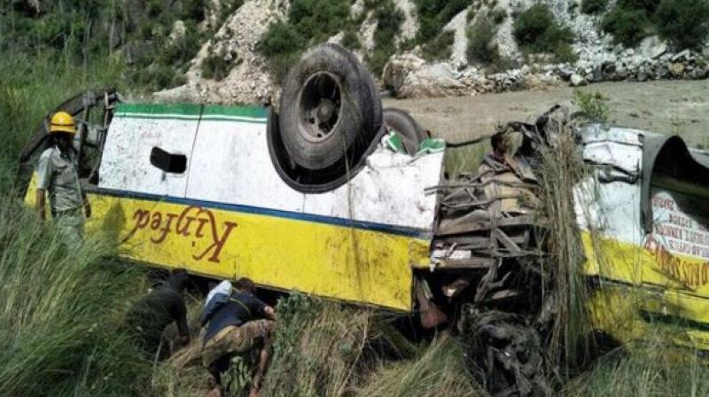 The incident took place around 9.15 a.m. when the bus, carrying around 40 passengers, rolled down from the National Highway 5 connecting Simla to Kinnaur. (Photo: ANI | Twitter)