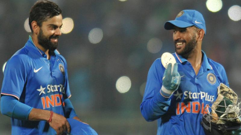MS Dhoni, whose DRS acumen Virat Kohli trusts a lot, advised the Indian skipper not to waste a review during the third ODI against West Indies. (Photo: AFP)