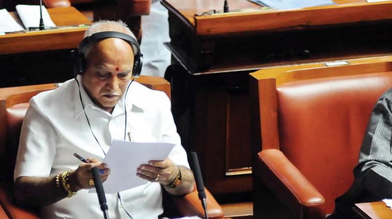 Leader of Opposition in the Assembly B.S. Yeddyurappa during the session in Bengaluru on Tuesday 	 KPN