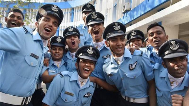 Cadets celebrate after the 110 flight Cadets Combined Graduation passing out Parade at Air Force Academy Dundigal, Hyderabad on Saturday. (Photo: AP)
