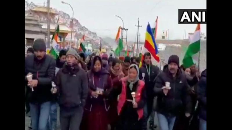 \We feel ashamed of being a part of Kashmir that supports terrorist activities. Ladakhis are peace-loving and patriotic people,\ said Ladakh Buddhist Association President Tsewang Thinles. (Photo: ANI)