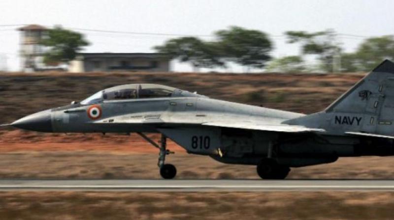 A MiG-29K fighter jet of Indian Navy made an emergency landing at Mangaluru airport. (Photo: PTI/File)