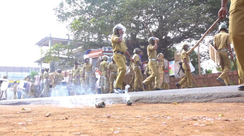 Grenades used by police simmer at the spot of violence in Kasaragod on Monday following the BJP-CPM clash.