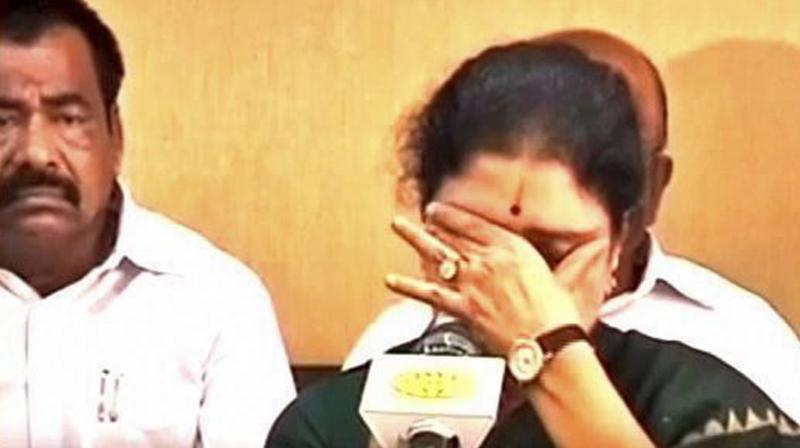 VK Sasikala in tears. (Photo: video grab)