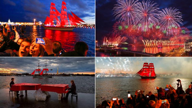 Dazzling fireworks light up for Scarlet Sails graduation celebration in Russia