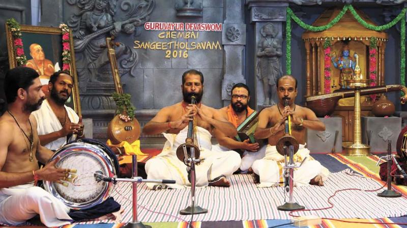 The nagaswaram concert led by Guruvayur Murali at Chembai Musical Fest on Saturday.