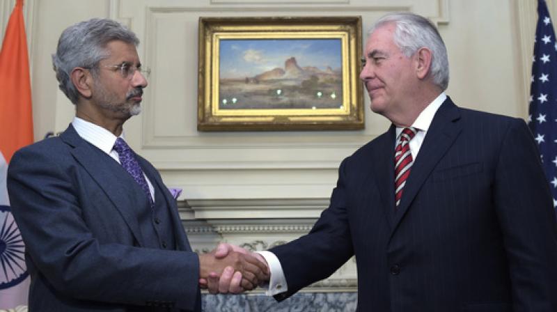 Secretary of State Rex Tillerson shakes hands with Indian Foreign Secretary Subrahmanyam Jaishankar at the State Department in Washington. (Photo: AP)