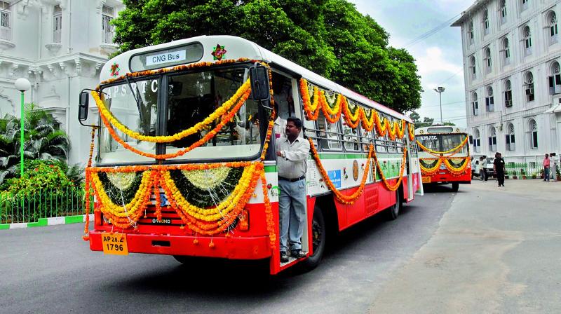 A file photograph of the CNG buses that were introduced in the city for the first time.