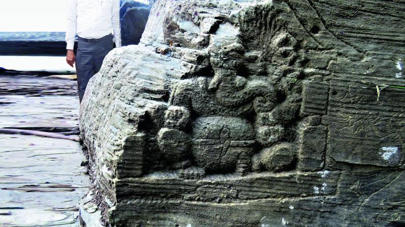 Picture of the 16th century Ganesh carved on the defensive wall of a medieval fort, at Kethavaram in Bellamkonda mandal of Guntur district.