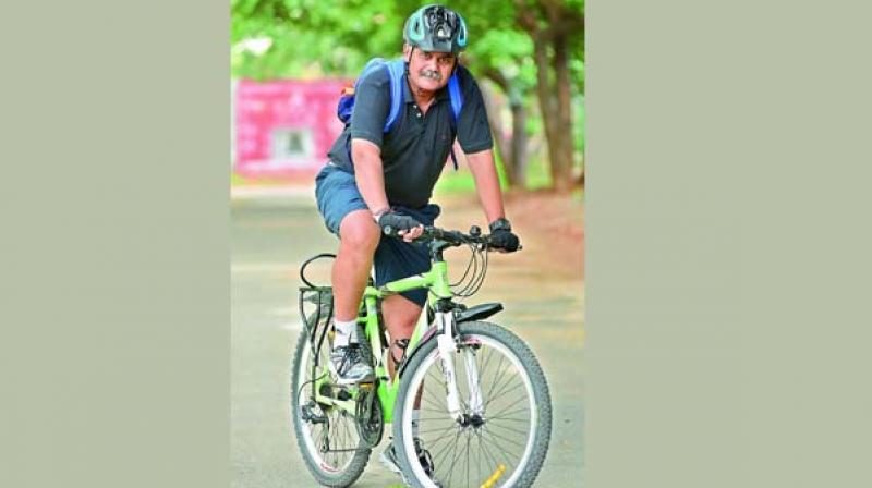 49-year-old Colonel Tushar Bhakey gets ready to travel to Administration Staff College of India (ASCI)