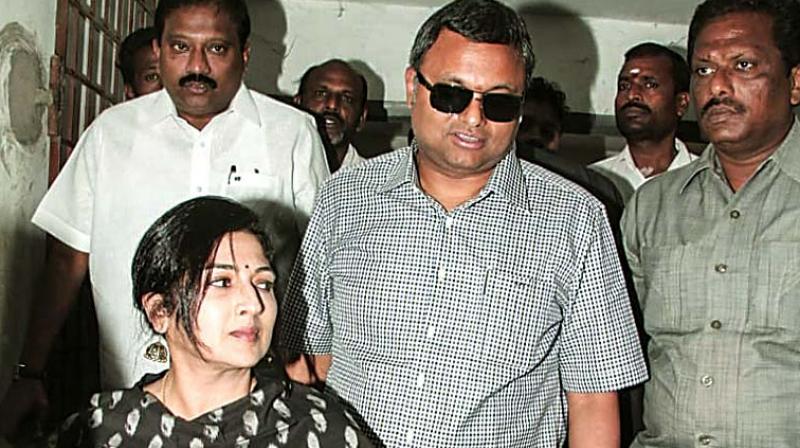 Karti Chidambaram and wife Srinidhi appear before a special court for economic offences cases, at Egmore, Allikulam, in Chennai on Monday. (Photo: DC)