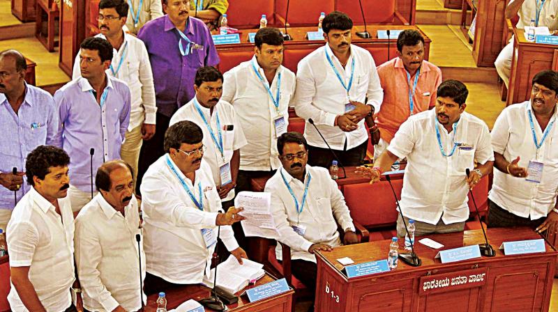 BBMP corporators during the  elections for standing committee chairpersons	(Photo: DC)