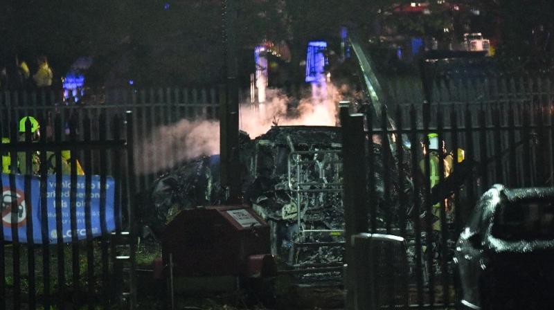A helicopter belonging to Leicester Citys owner - Thai billionaire Vichai Srivaddhanaprabha -crashed in flames in a carpark next to the soccer clubs stadium shortly after it took off from the field following a Premier League game on Saturday night. (Photo: AFP)