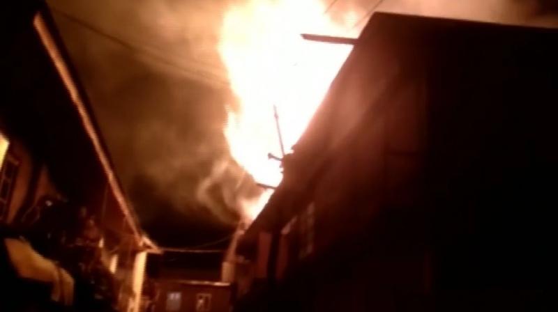 Fire broke out in municipal committee building in south Kashmirs Shopian district, today around 8 pm. (Photo: Twitter | ANI