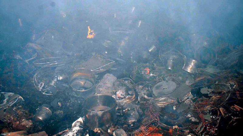 More than 2,000 electrical appliances meant for welfare distribution under government schemes got gutted in a fire on Tuesday.