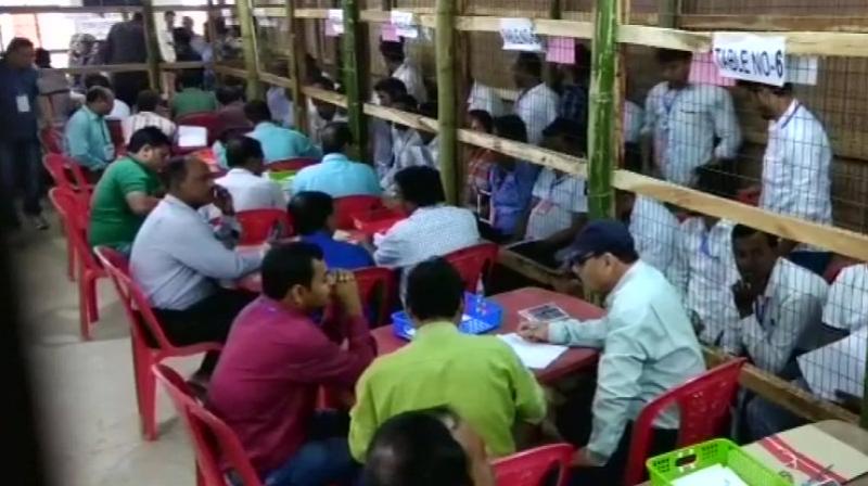 Visual from inside a counting centre in Agartala. (Photo: ANI/Twitter)