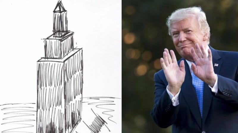 This image provided by Juliens Auctions shows a sketch of the Empire State Building drawn by President Donald Trump that is going up for auction on Oct. 19, 2017. (Photo: AP)