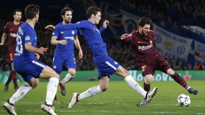 Barca pounced on a very rare Chelsea mistake on the night as Andres Iniesta intercepted a slack pass by Andreas Christensen and squared for Lionel Messi to slot home his first goal in nine appearances against Chelsea. (Photo: AP)