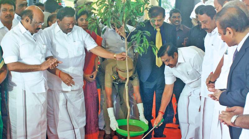 Chief Minister Edapaddi K. Palanisami on Friday inaugurates the tree plantation drive at Omandurar multispeciality hospital to mark J. Jayalalithaas 69th birth anniversary. In all, 69 lakh saplings will be planted. (Photo: DC)