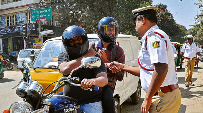 Unlike in many states, the city police has not enforced any law for the pillion rider on a two-wheeler to wear a helmet so far.