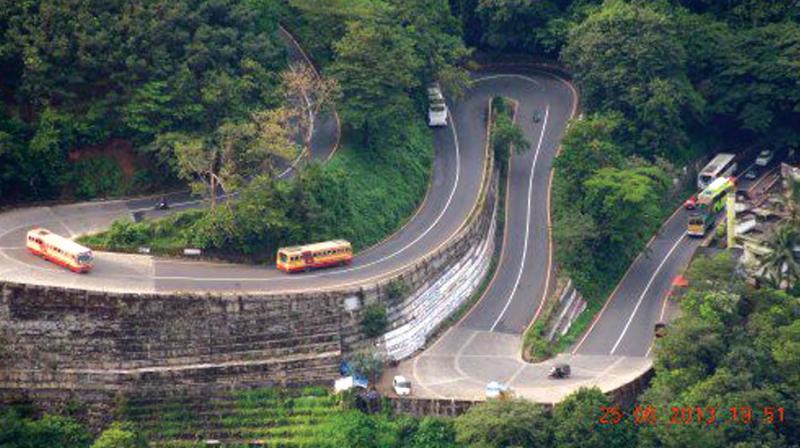 The long winding ghat road on which tourists get stranded if there is a landslide. 	(Photo: DC)
