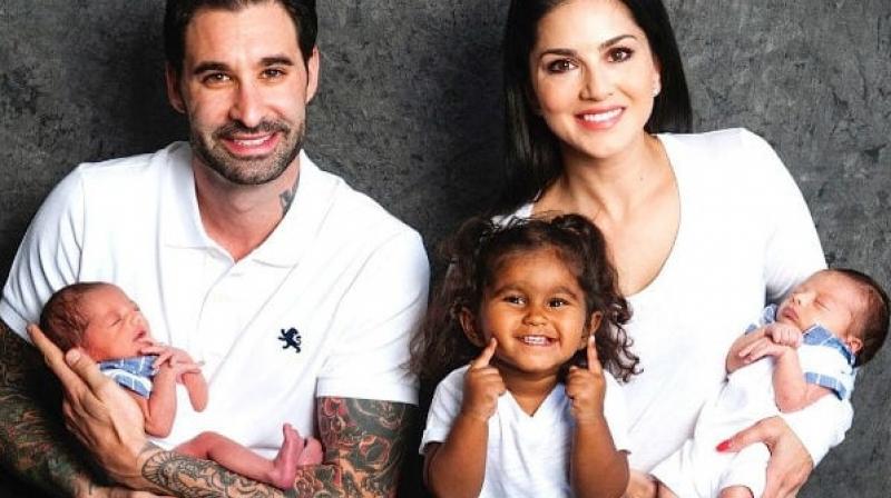 Daniel Weber and Sunny Leone with their kids Nisha, Asher and Noah.