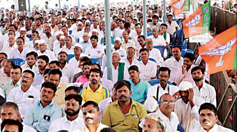 Farmers at the BJPs convention in Belagavi on Monday (Photo: KPN)