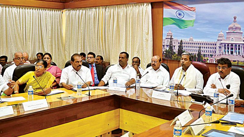 Chief Minister Siddaramaiah speaks at a meeting on Yettinahole project in Bengaluru on Monday. (Photo: KPN)