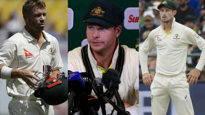 Steve Smith and David Warner as Cricket Australia has banned the two for a year following the ball-tampering row in South Africa while Cameron Bancroft is hit with 9-year suspension. (Photo: AP / AFP)