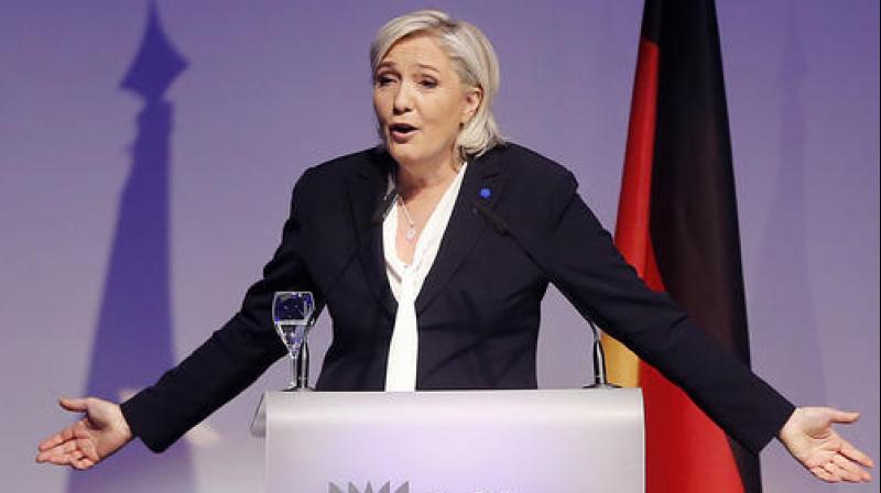 Far-right leader and candidate for next spring presidential elections Marine le Pen from France delivers a speech at a meeting of European Nationalists in Koblenz, Germany. (Photo: AP)