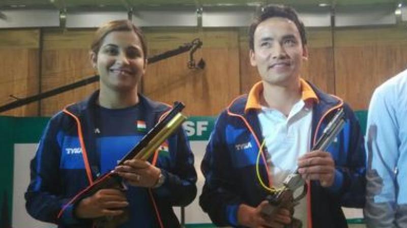 Heena Sidhu and Jitu Rai won the 10m air pistol Mixed Event at the ISSF World Cup. (Photo: Sports Authority of India/ Twitter)