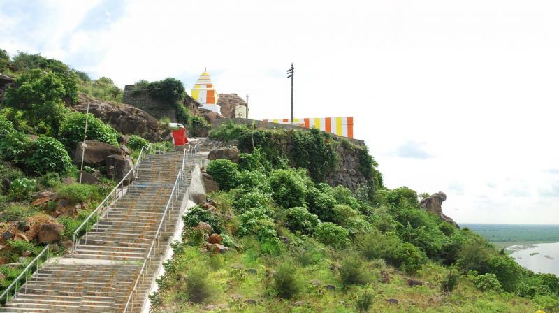The ancient Venkateswara temple on the Krounchagiri hilltop on the banks of Krishna river at Vykunthapuram where TTD officialsplan to construct a Venkateswara temple. (Photo: DC)