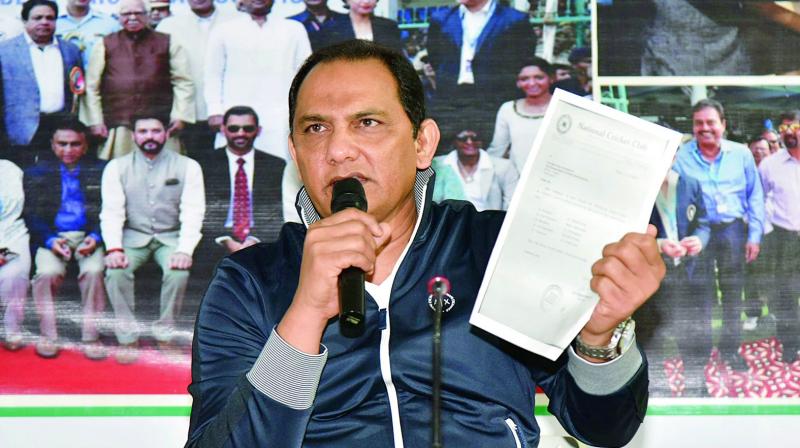 Md Azharuddin addresses media persons during the press conference on Saturday in Hyderabad. (Photo: S. Surender Reddy)