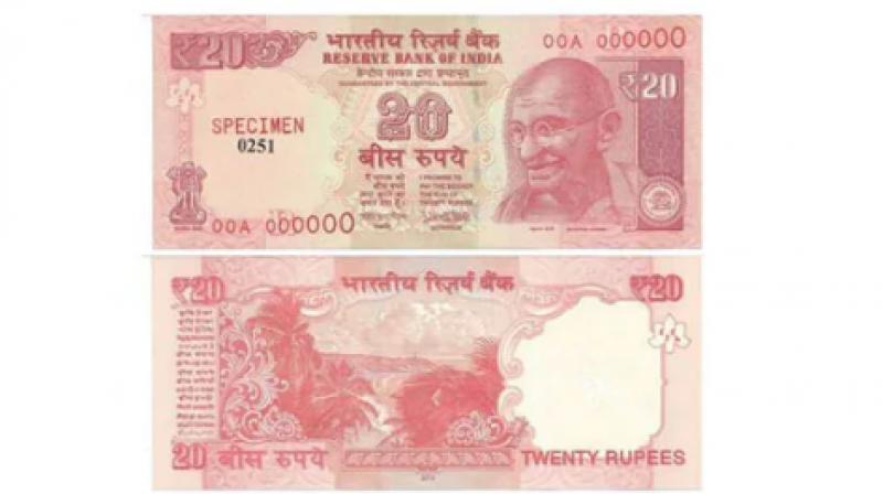 The Rs 20 notes accounted for 9.8 per cent of the total number of currency notes in circulation at the end of March 2018. (Photo: RBI release)