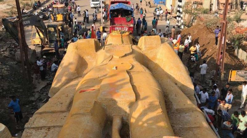 The Hanuman statue stuck under a railway bridge at Hennur. (Photo: DC)