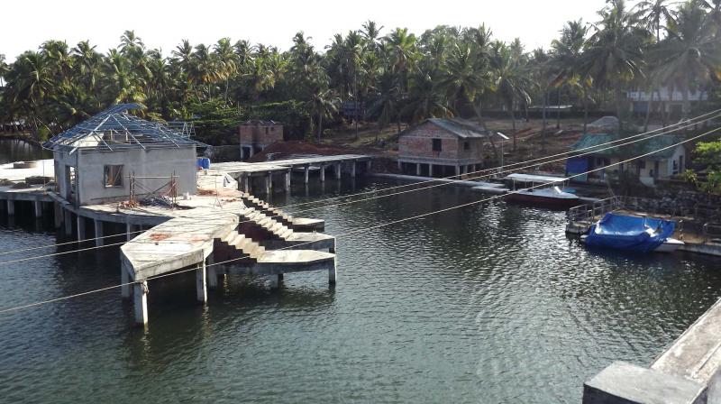 The construction of a concrete structure about 30 meters out into the Paravur Lake at the Kappil estuary has been resumed despite directions by the coastal authority that the construction is permitted only for the purpose of a boat jetty.