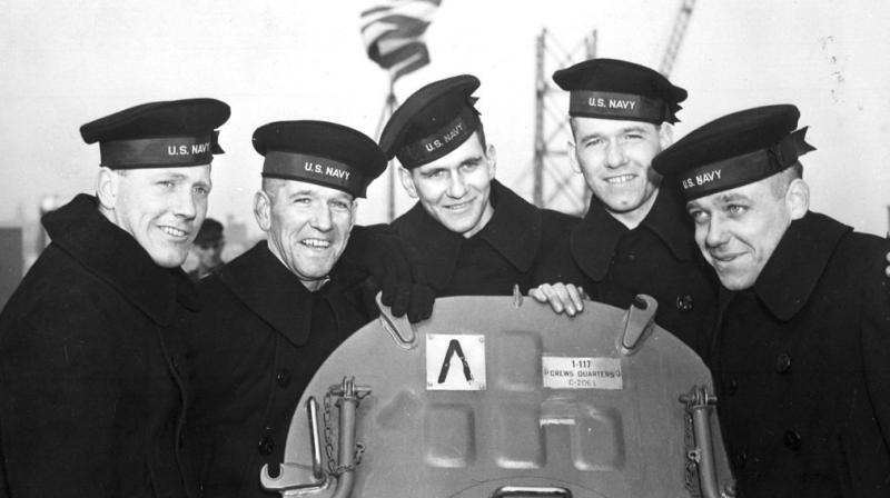This Feb. 14, 1942 photo provided by the U.S. National Archives shows the five Sullivan brothers on board USS Juneau (CL-52) at the time of her commissioning ceremonies at the New York Navy Yard. The brothers who were all killed in the World War II sinking of the USS Juneau on Nov. 13, 1942 (Photo: AP)