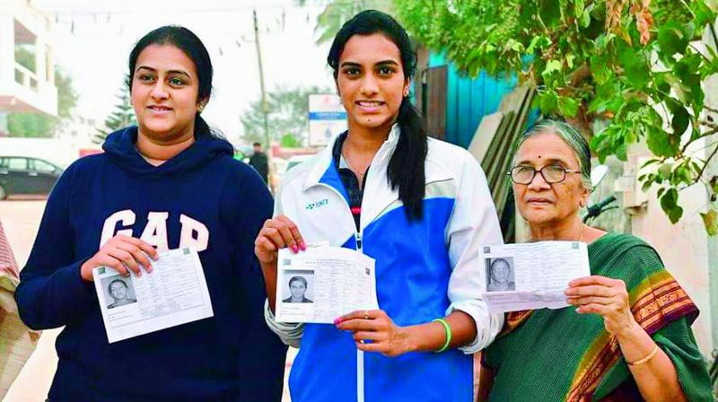 Ace shuttler P.V. Sindhu along with family voted on Friday.  (DC)