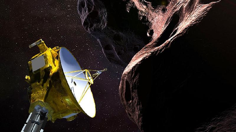 This artists illustration obtained from NASA on December 21, 2018 shows the New Horizons spacecraft encountering 2014 MU69  nicknamed â€œUltima Thuleâ€  a Kuiper Belt object that orbits one billion miles beyond Pluto. (Photo: AFP)