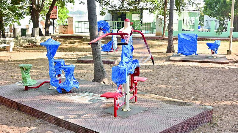 Some new equipment still under wraps that visitors will get to use at Sanjeevaiah Park. (Photo: DC)