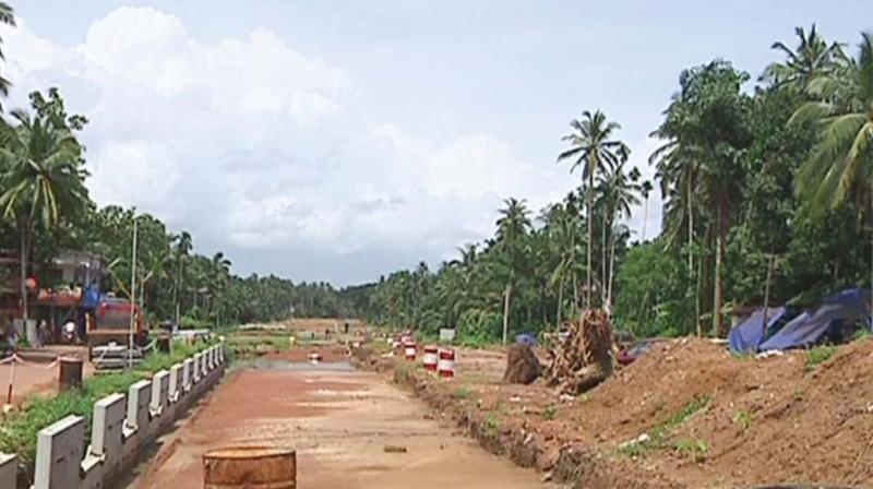 Work on the Mahe bypass project near Thalassery