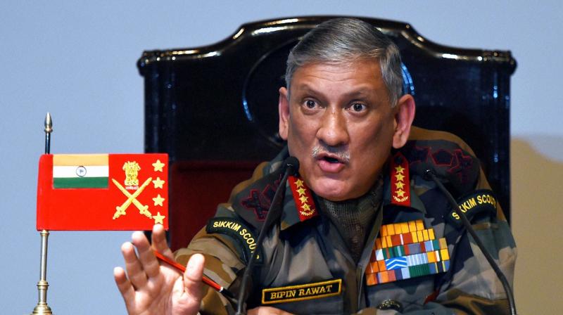Army Chief Gen Bipin Rawat gestures during the Armys annual press conference in New Delhi. (Photo: PTI)