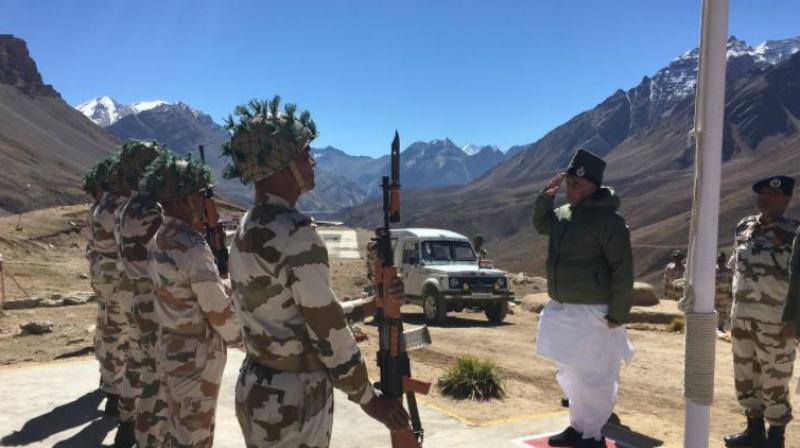 Union Home Minister Rajnath Singh also praised the ITBP personnel saying that after interacting with them, he is sure that no power in the world can stop them from protecting Indias borders. (Phtoto: ANI | Twitter)