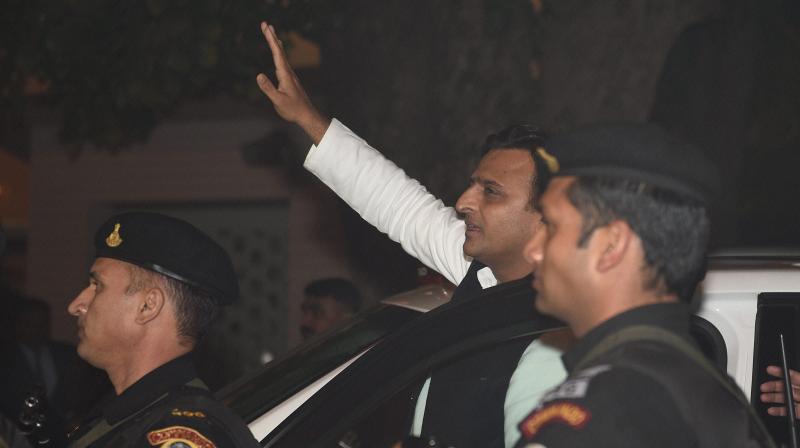 Uttar Pradesh Chief Minister Akhilesh Yadav coming out from his residence in Lucknow. (Photo: PTI)