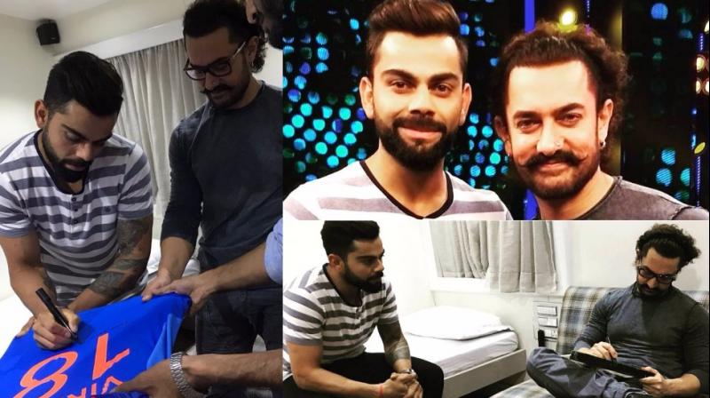 The pictures with Aamir Khan that Virat Kohli shared on Twitter.
