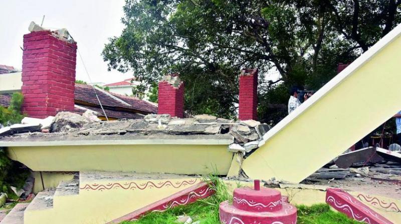The shed that collapsed at the New Century School in Kukatpally that killed two students and injured four others on Thursday. (Image: DC)